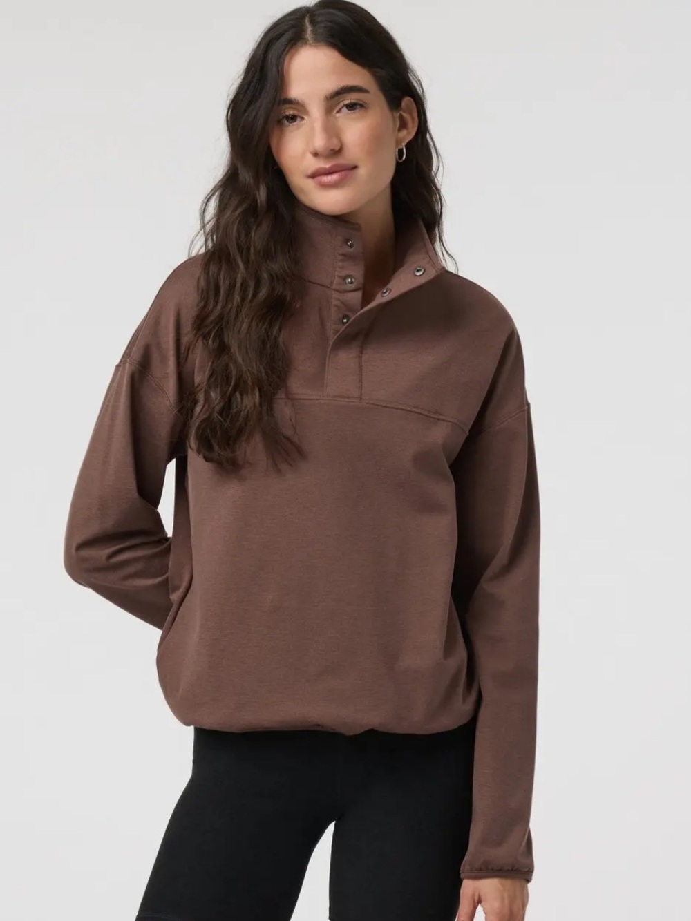 Vuori Granite Snap Back Mock Pullover Chocolate Milk Heather Sweatshirt Large